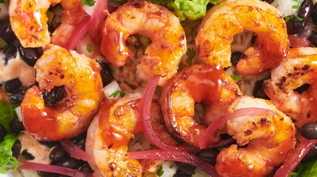 Up close Chipotle Honey Argentinian Shrimp Bowl only available at Rubio's